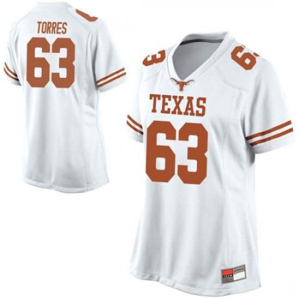 Women University of Texas #63 Troy Torres Replica Embroidery Jersey White